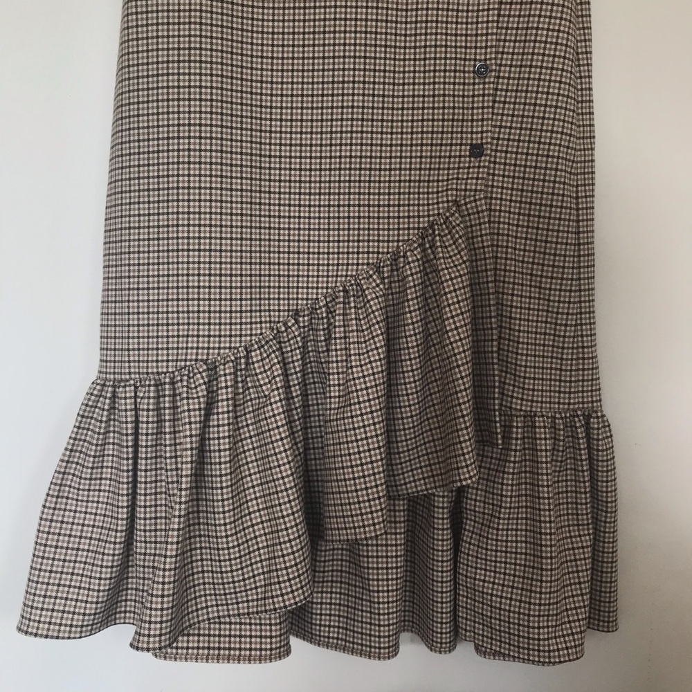 Zara Woman Sml High Waisted Button Side Fishtail Asymmetrical Skirt Plaid - Picture 2 of 11